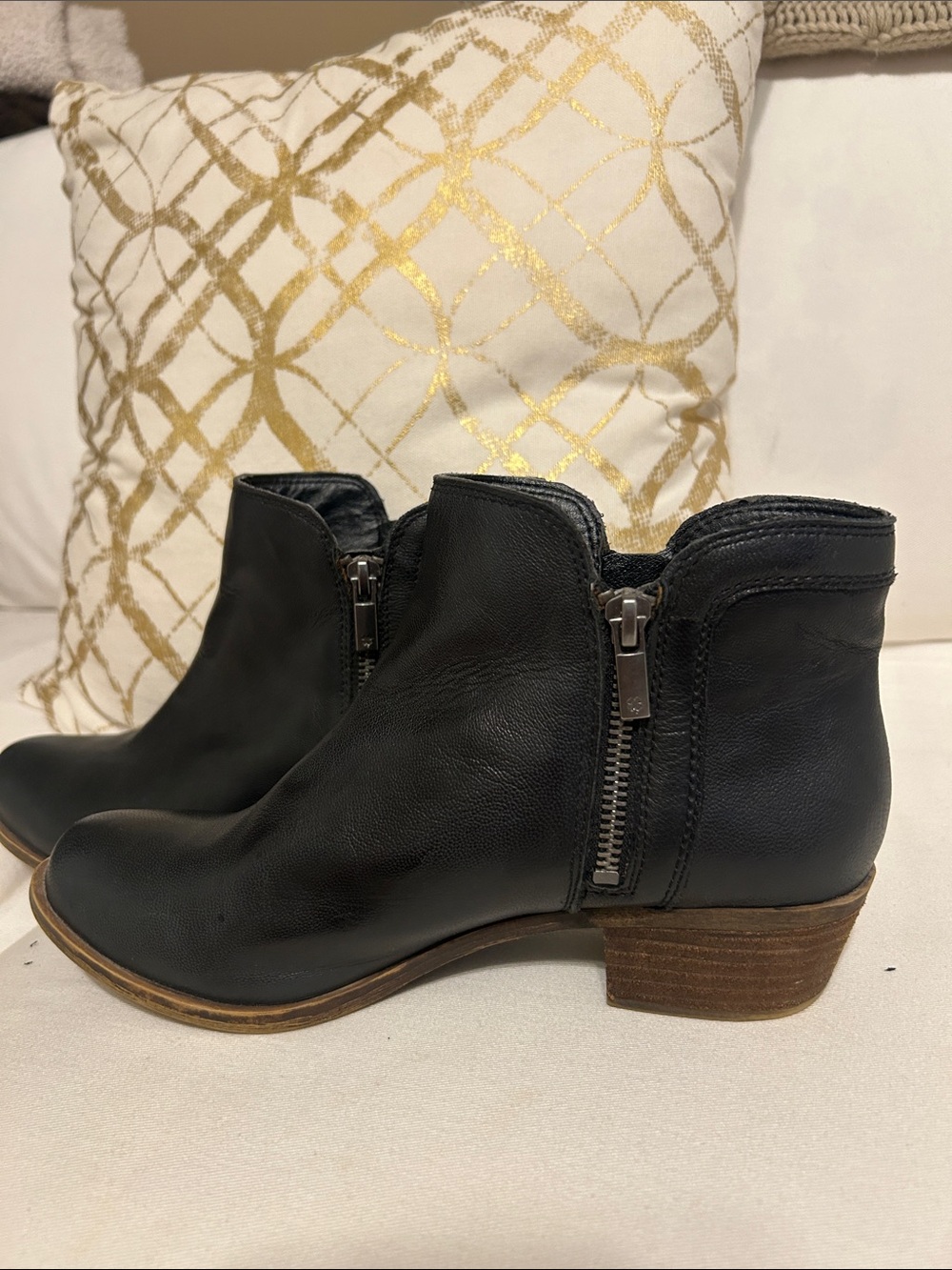 Lucky Brand Black Leather Ankle Booties with Side Zipper